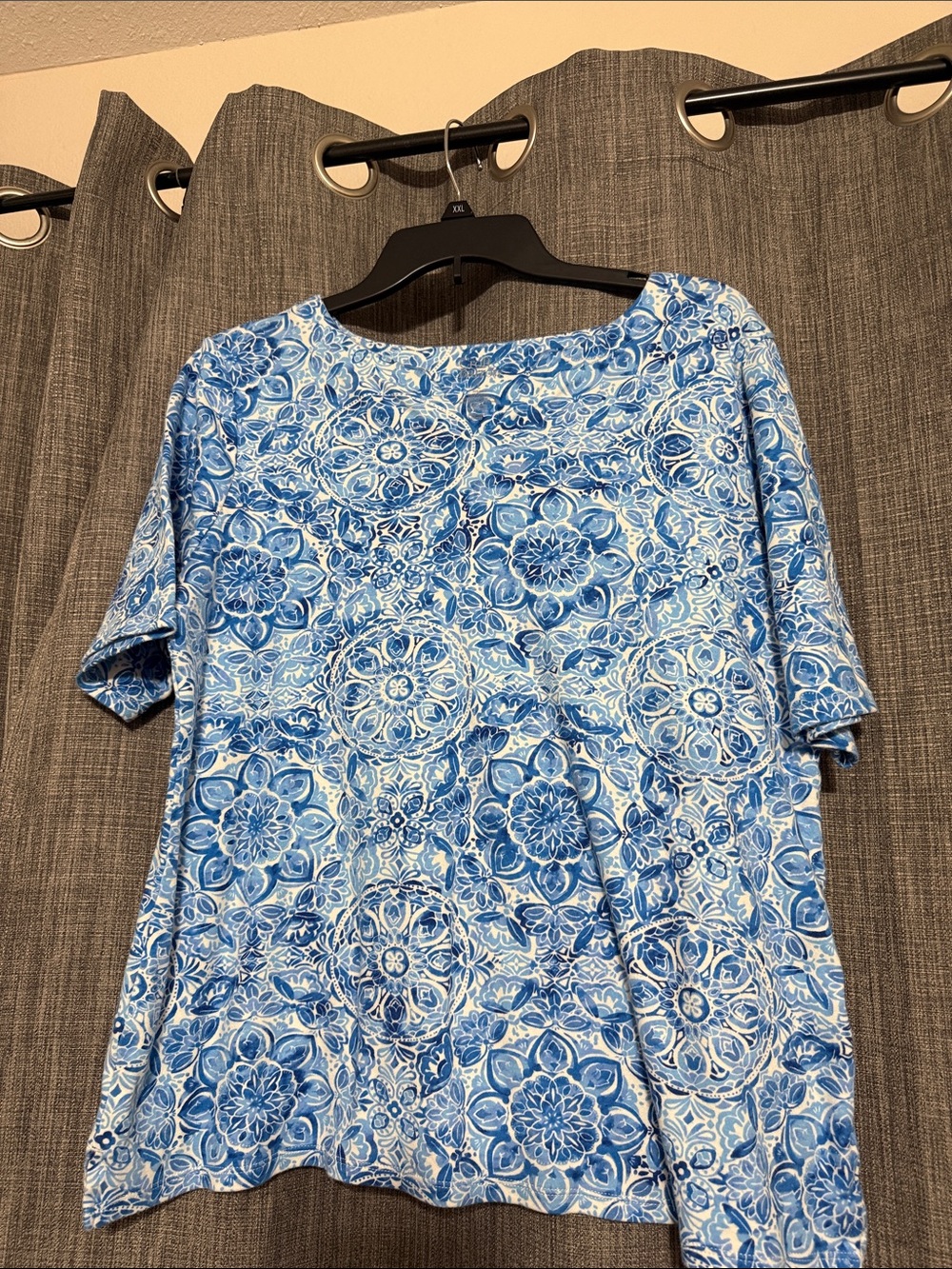 Blue Patterned Women’s Short Sleeve Top
